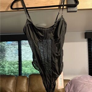 Black Sheer Mesh Bodysuit with Underwire Support